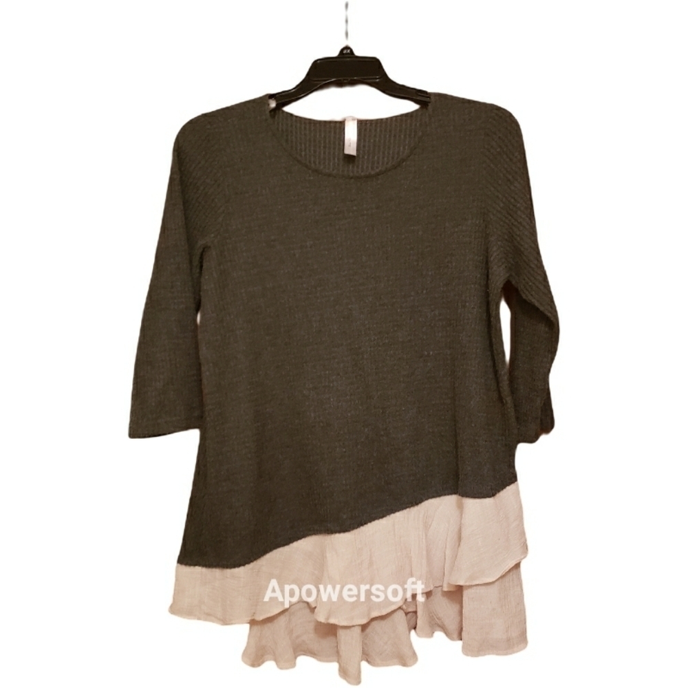 HONEYME Tunic Green Layered Ruffled White